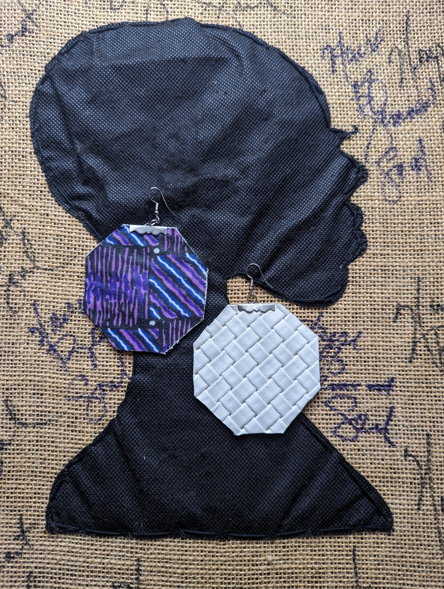 Wearable Art Ankara Fabric and Leather Octagon Earrings!