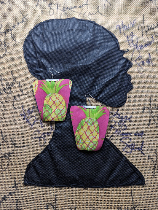 Wearable Art "Pineapple Pop" wearable art genuine leather backing earrings