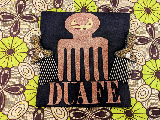 Limited Edition "DUAFE" w/ Ankara fabric and bronze glitter 100% cotton t-shirt. "