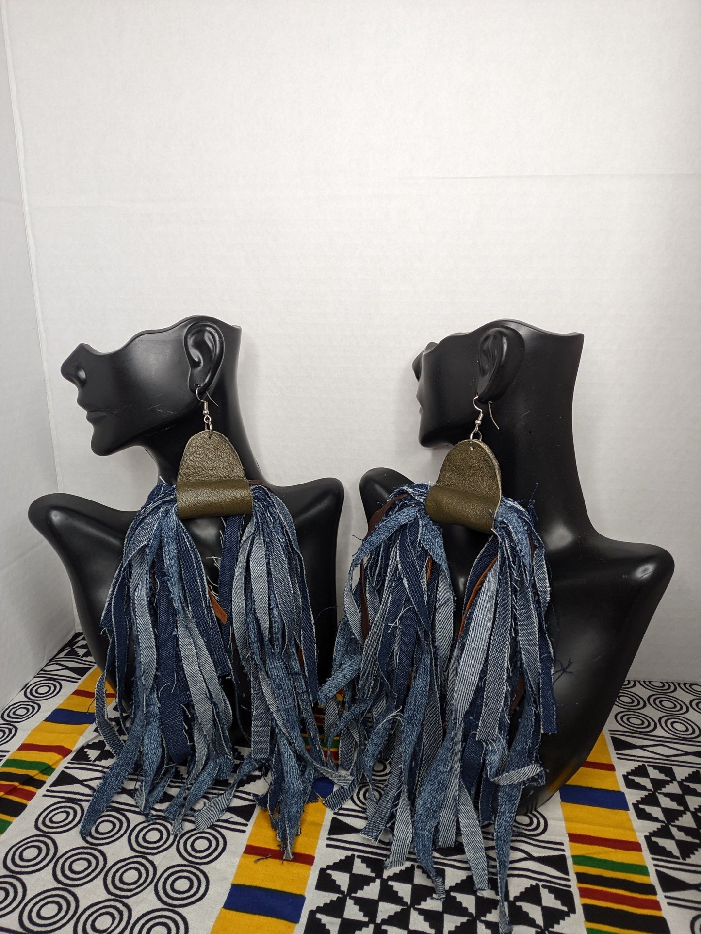 SOLD Super Light Denim & Leather Shred Earrings