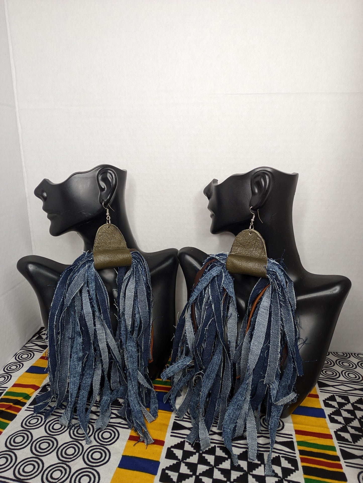 SOLD Super Light Denim & Leather Shred Earrings