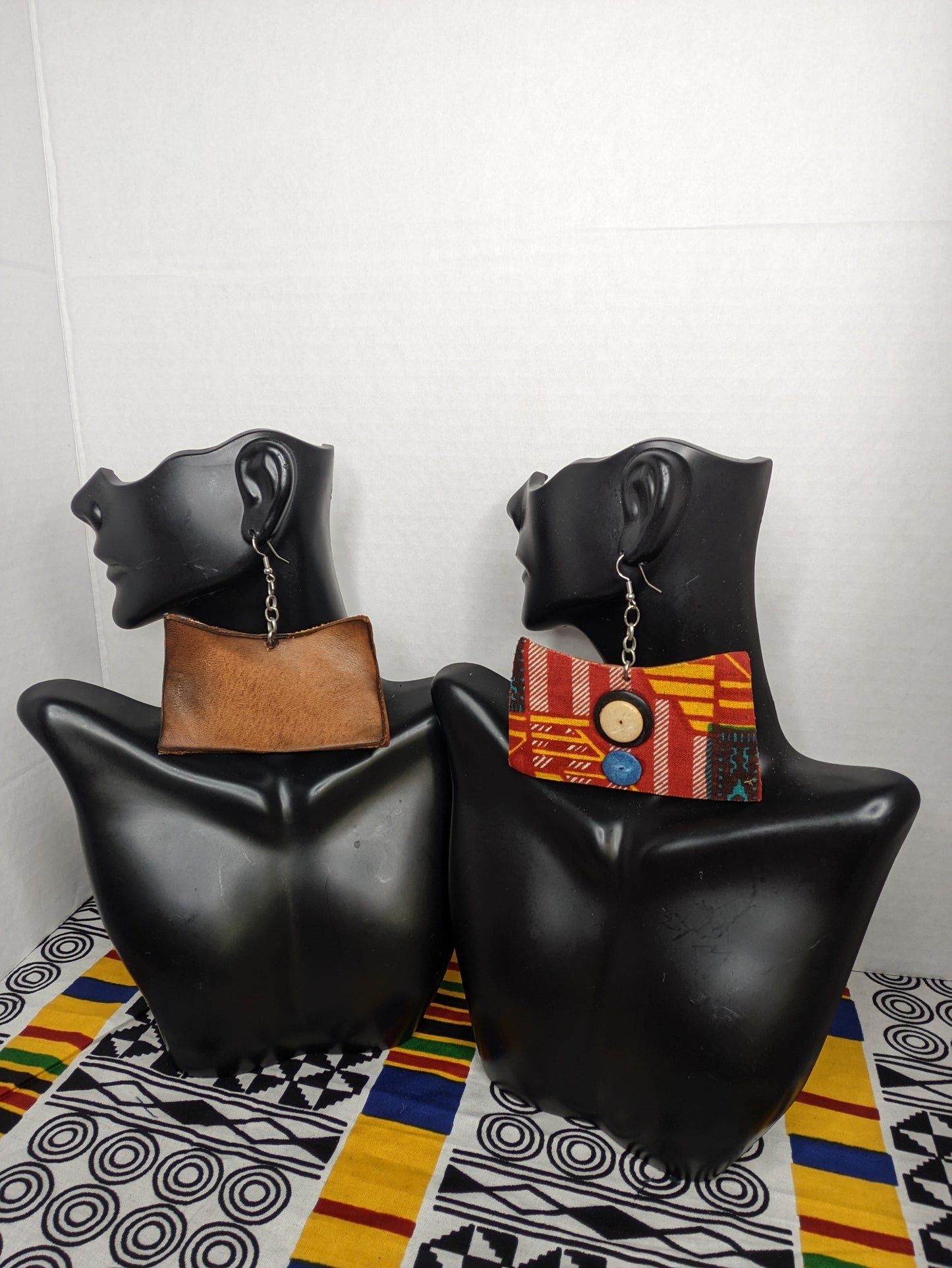 SOLD African Textile/ Leather earrings