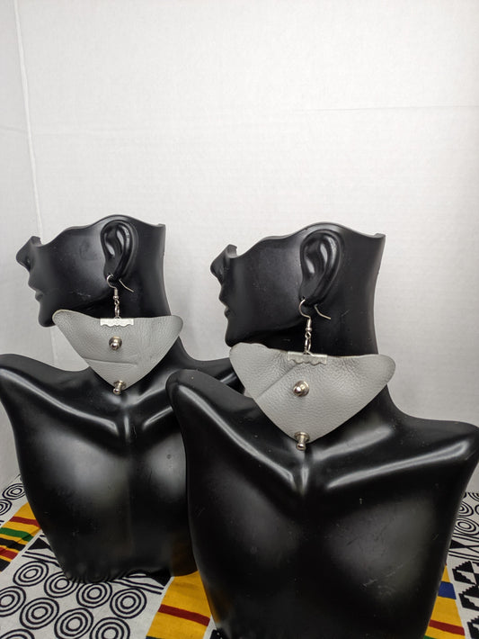 Grey Studded Lightweight Leather Earrings