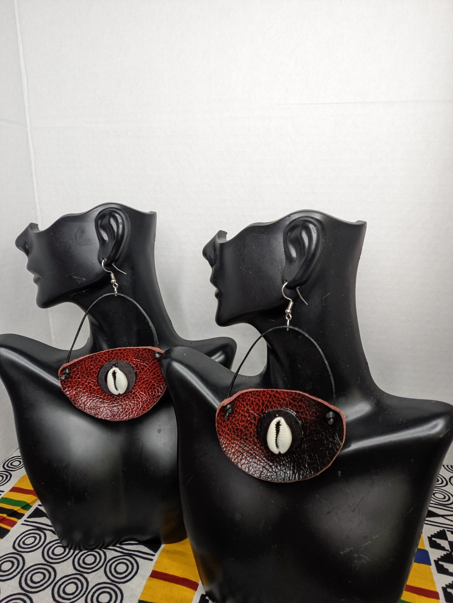 SOLD Leather & Cowrie Shell Earrings