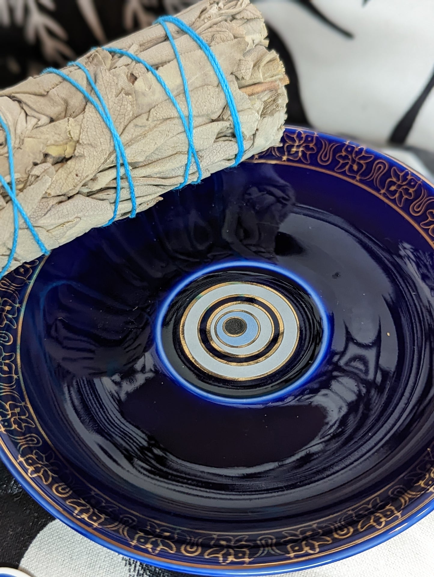 Evil Eye Tea Cup and Saucer Set (white cup/blue saucer)